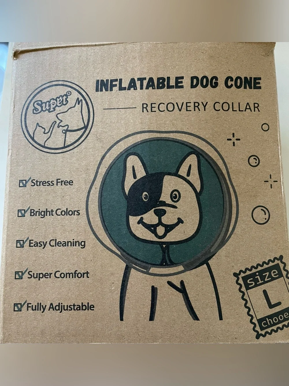 Inflatable Dog Recovery Collar Cone Pink Sprinkles Donut Design size Large NIB